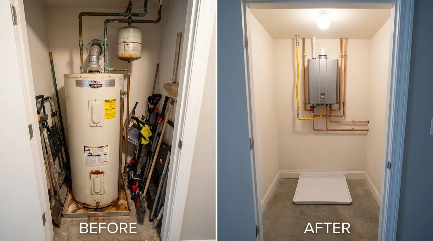 Tank water heater versus wall-mounted tankless unit comparison for Fairfield, CA homeowners