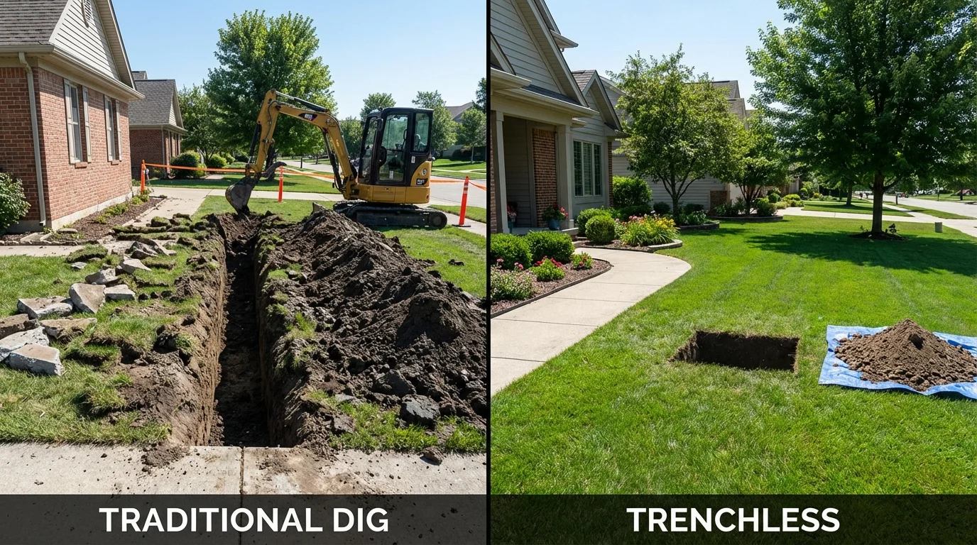 Trenchless sewer repair with minimal yard damage versus traditional excavation in Fairfield, CA